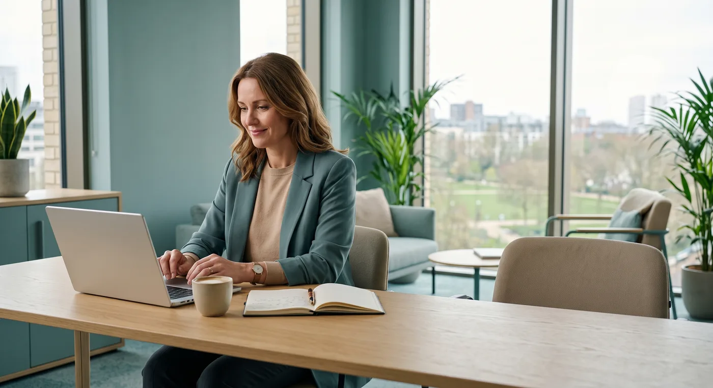 A business owner checking her ad results on a laptop